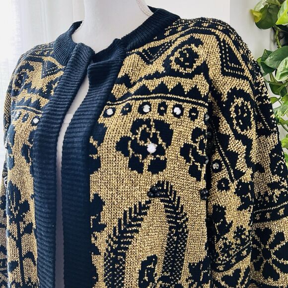 Vintage Maurada Gold & Black Metallic Shimmery Long Cardigan Sweater - XL - Picture 7 of 12